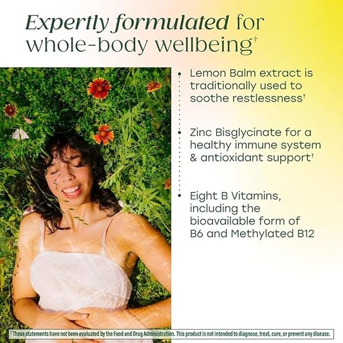 MegaFood L-Theanine &amp Vitamin B Complex with Vegan B12 B6 Folate Biotin &amp More - 200 mg L Theanine Supplement - B Complex Vitamins for Women &amp Men - Plus Lemon Balm &amp Zinc - 60 Tabl