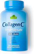 Premium Collagen Hydrolysate By Alfa Vitamins - Anti-Aging Nutritional Supplement Rich In Vitamin C - Skin Nails &amp Hair Rejuvenation - Supports Bone &amp Muscle Health - Made In USA - 120 Capsul