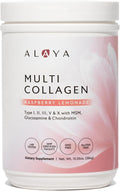 Alaya Multi Collagen Powder - Type I II III V X Hydrolyzed Collagen Peptides Protein Powder Supplement with MSM + GC (Raspberry Lemonade)
