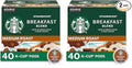 Starbucks K-Cup Coffee Pods Medium Roast Breakfast Blend for Keurig Brewers 100% Arabica 1 Box (40 Pods) (Pack of 2)