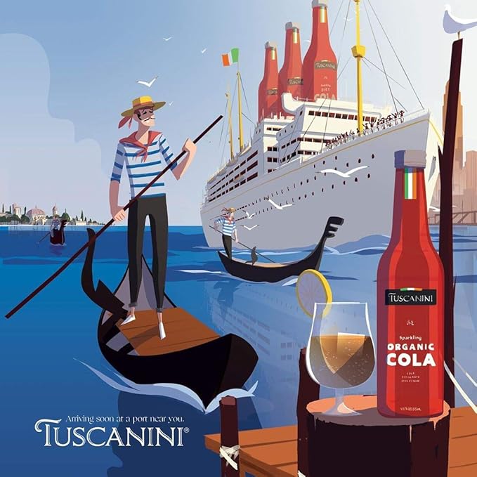 Tuscanini Authentic Organic Cola Soda 9.3oz (6 Pack) Naturally Caffeine Free Elegant Glass Bottle Great Tasting Chemical Free