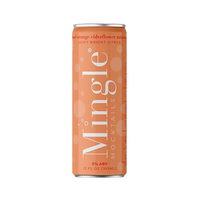 Mingle Mocktails Blood Orange Elderflower Mimosa Non Alcoholic Drinks Alcohol Alternative Pre-Mixed Drinks Real Juice Canned Mocktails or Cocktail Drink Mixer Gluten Free Vegan 24 Pack 12 fl oz