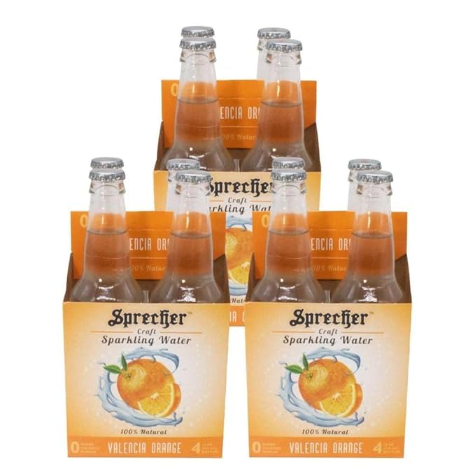 Sprecher Valencia Orange Sparkling Water – 12 Pack Glass Bottles 100% Natural Flavor Zero Sugar Zero Calories Crisp Refreshing Craft Sparkling Water