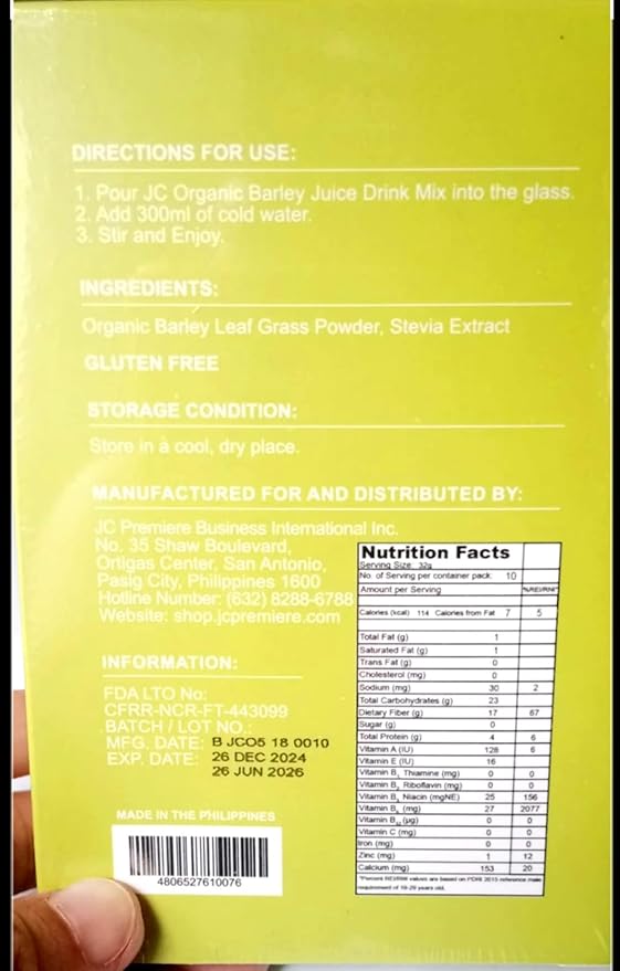 JC Barley Grass Juice Powder Organic Leaf Juice Drink Mix with Stevia from New Zealand