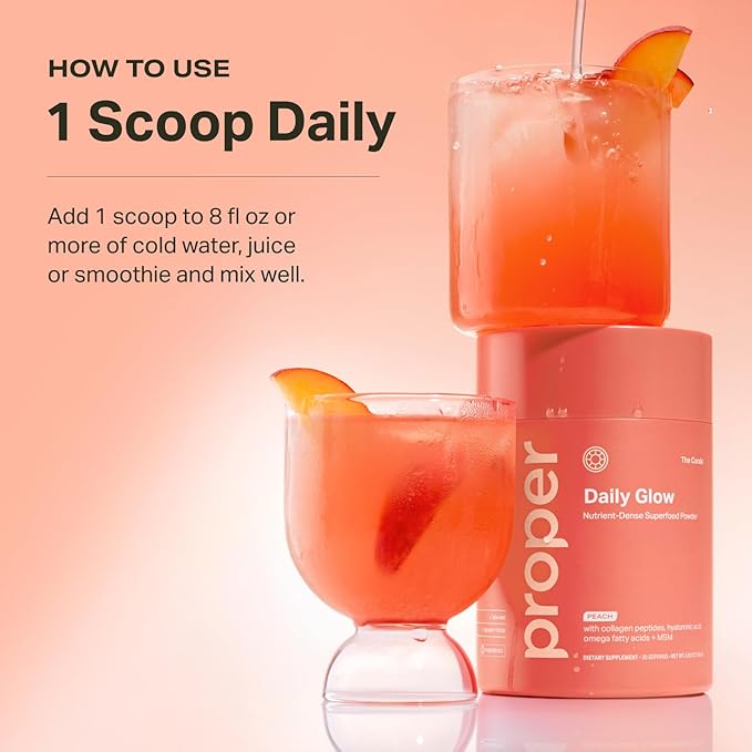 Proper The Corals Daily Glow Beauty Blend - Nutrient Dense Superfood Powder with Collagen Peptides Hyaluronic Acid Powder Vitamin C and MSM. Hair Skin Nail Vitamin Supplement for Women &amp Men