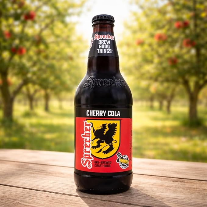 Sprecher Cherry Cola in 16 fl oz Glass Bottles (24 Pack) Fire Brewed Craft Cherry Cola Soda with Real Honey Naturally Flavored Gourmet Soft Drink