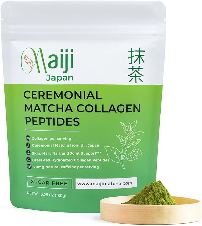 Maiji Japan Matcha Collagen Peptides Powder Supplement Ceremonial Grade Matcha Green Tea Powder (15 Servings Bag)