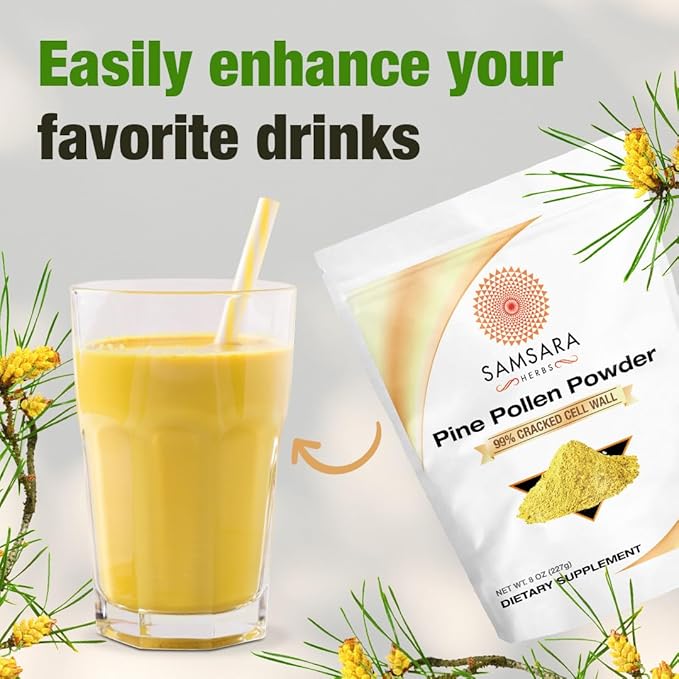 Samsara Herbs Pine Pollen Powder Wild Harvested - 99% Cracked Cell Wall (8oz/227g) Supports Healthy Energy &amp Longevity