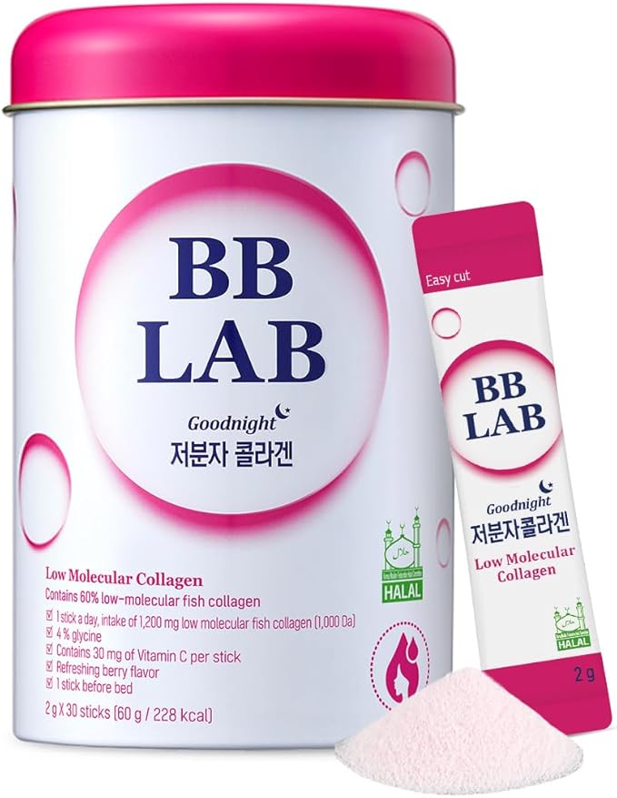 BB LAB Good Night Low Molecular Collagen Powder Stick Supplement Halal Certified Korean Marine Collagen Fish Collagen Peptides Vitamin C Glycine Fast Absorption Mix Berry Flavor