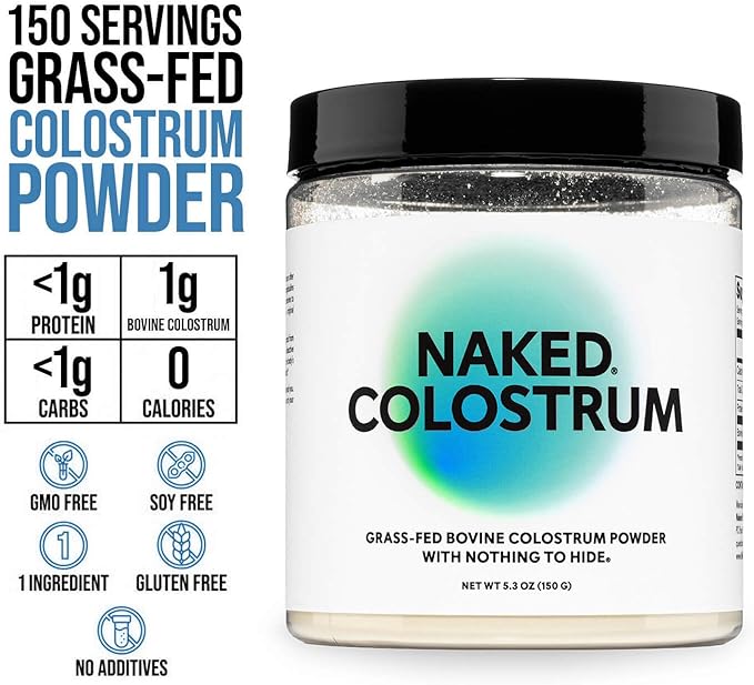 NAKED Colostrum Powder – 100% Grass-Fed Bovine Colostrum Supplement from US Farms | Tested at 20%+ IgG | Gut Health Immunity Recovery &amp Skin Support - 150 Servings