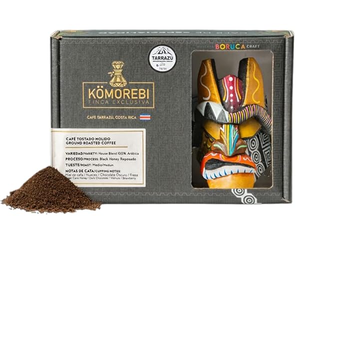 KOMOREBI FINCA EXCLUSIVA - Special Edition Pack (8oz premium roasted coffee + Handmade Wood Craft Souvenir 4.7x3.2In) - from Tarrazu Costa Rica (Ground - Gold Diablito)