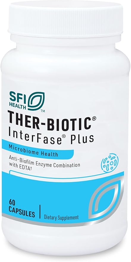 Klaire Labs SFI Health Interfase Plus - Enzyme Combination to Disrupt Biofilm Matrix + EDTA - Gastrointestinal System Gut Flora Biofilm &amp Detox Support (60 Capsules)