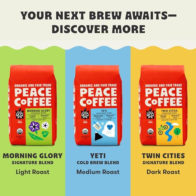 Peace Coffee French Roast Whole Bean Coffee Dark Roast 12 oz Pack of 3 Organic Fair Trade Nutty Bold Flavor Shade Grown Fresh Roasted