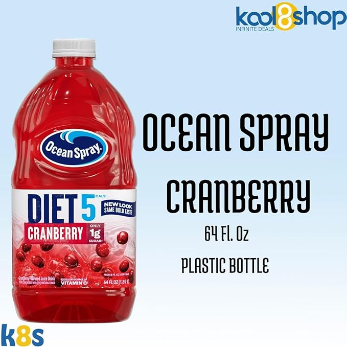 Ocean Spray Diet Cranberry Juice Drink 64 fl oz Plastic Bottle 4 Pack + 15 Sugarcane Disposable Straws by KOOL8SHOP Infinite Deals