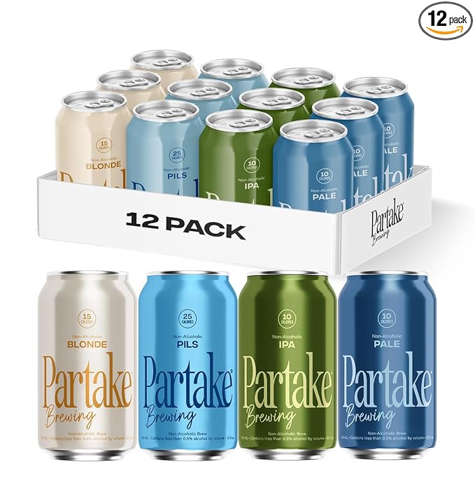 Partake Brewing Craft Non Alcoholic Beer Variety Pack x 12 Fl Oz Cans - Low Calorie &amp Carb No Sugar All Natural Ingredients - Award-Winning Taste Non Alcoholic Beer Without the Empty Calories