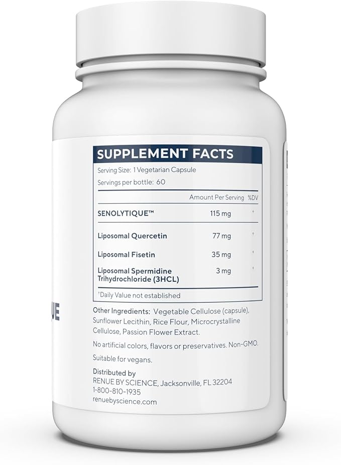 Renue By Science Senolytique Senolytic Supplements | 60 Capsules with Fisetin (35mg) Quercetin (78mg) &amp Spermidine (3mg) per Serving | Liposomal Formula | Manufactured in The USA &amp Third-Party