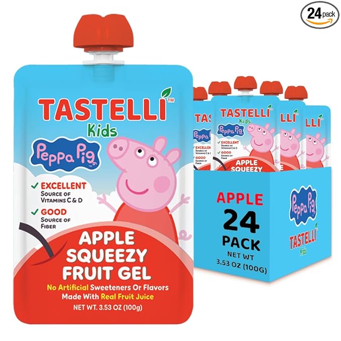 Tastelli Peppa Pig Kids Squeezy Fruit Gel – Apple Flavor – No Artificial Sweeteners or Flavors Made with Real Fruit Juice Fiber-Rich Prebiotic Gut Support Vitamins C &amp D Vegan Gluten-Free - 2