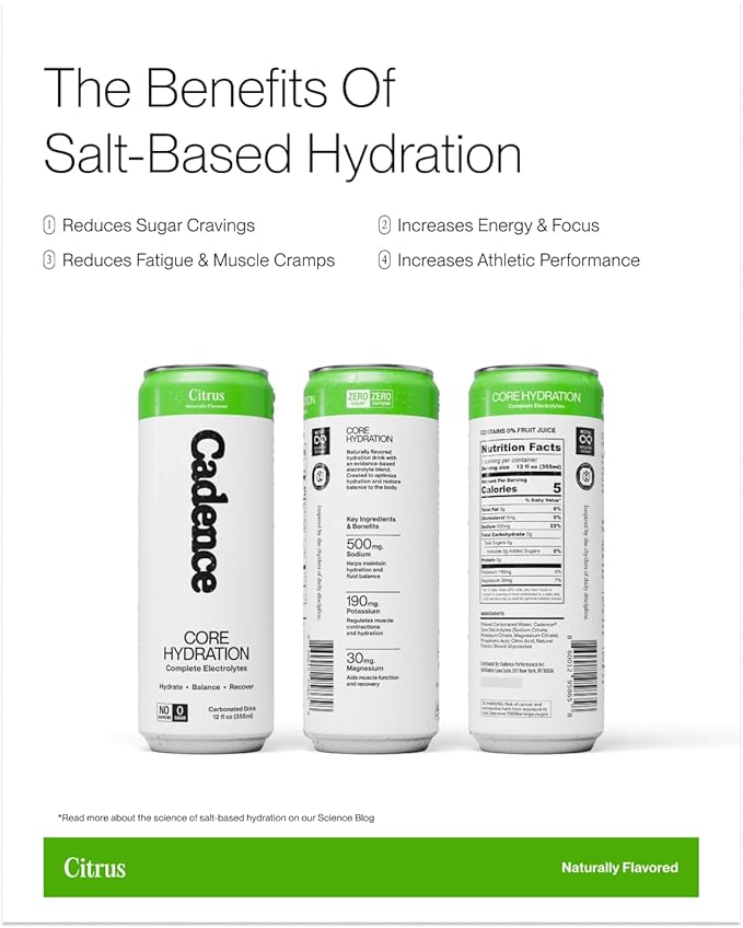 Cadence Electrolyte Drink - Citrus Flavor 355ml x 12 | Science-Backed Hydration | Zero Sugar Zero Caffeine | Sodium Potassium &amp Magnesium for Performance &amp Recovery