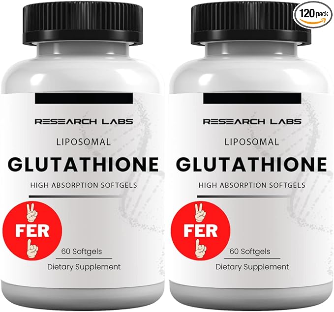Research Labs Liposomal Glutathione Supplement w/Gluta-IV™ 100x Enhanced Absorption Over Powder Glutathione. 2 Fer 1 Ad 120 Total Liposomal Softgels