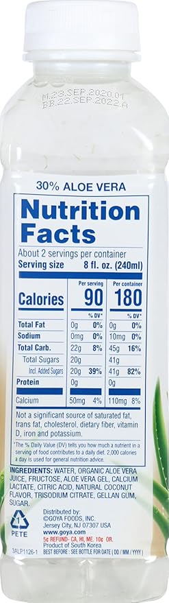 Goya Foods Goya Aloe Vera Drink With Coconut Flavor 16.9 Fl Oz (Pack of 12)