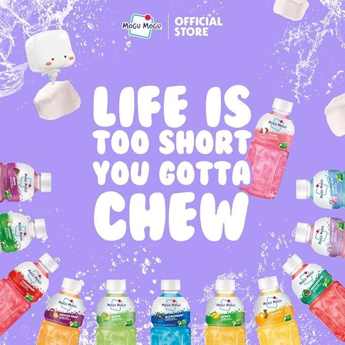 Mogu Mogu Lychee Juice with Nata de Coco (Coconut Jelly) – Fun &amp Chewy Juice Drink 24-Bottle Carton Pack 10.82 fl oz Each