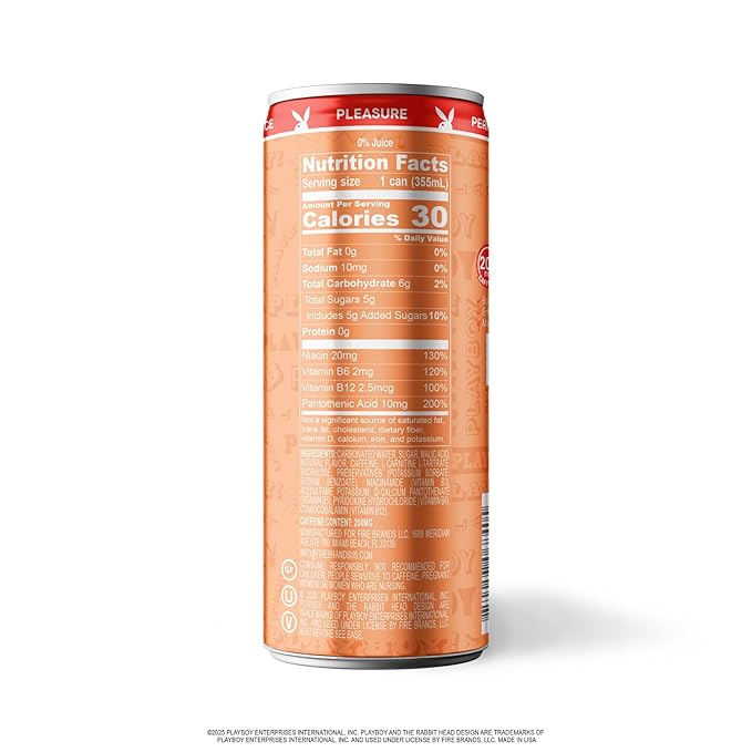 PLAYBOY Energy Drink – Sexy Peaches (Peach Mango) – 12 Pack of 12oz Cans | Performance + Pleasure Energy | NextGen Lifestyle Drink
