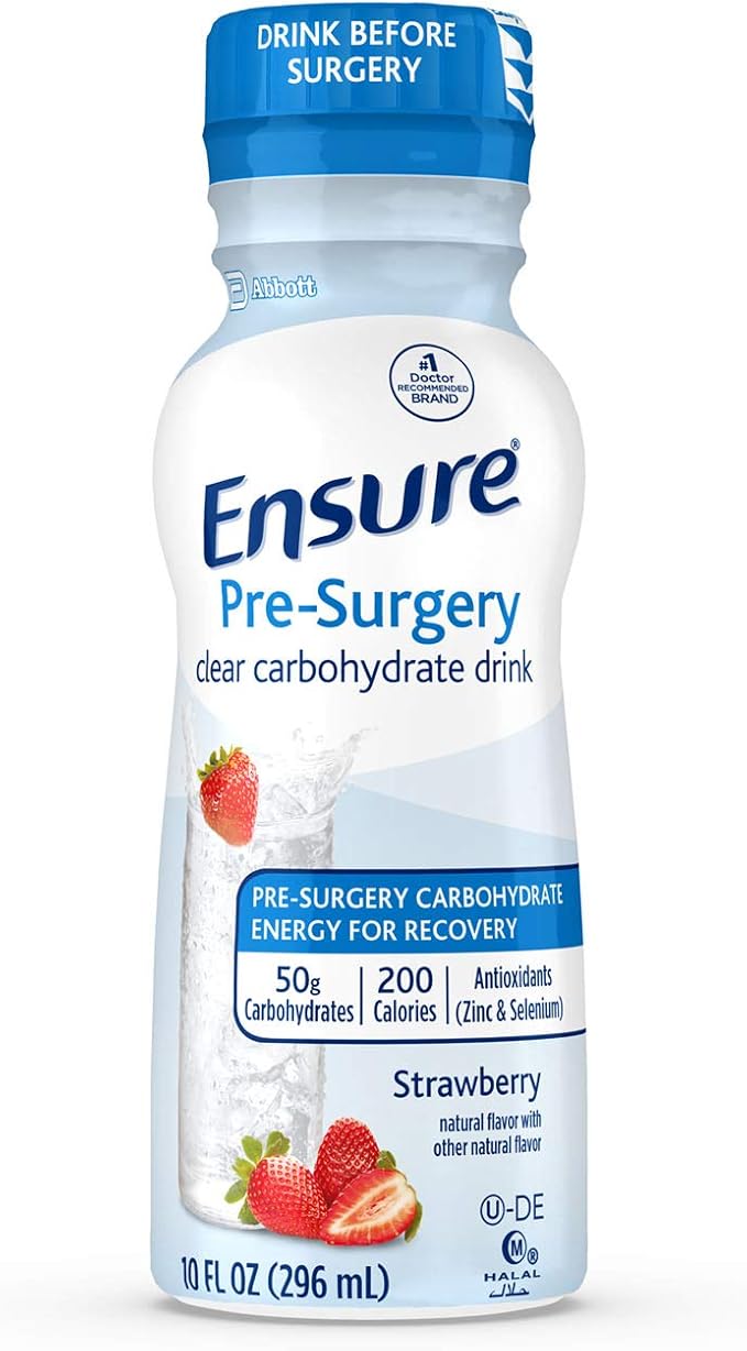 Juven Therapeutic Nutrition Drink Mix Powder for Wound Healing Support Includes Collagen Protein Unflavored 30 Count &amp Ensure Pre-Surgery Clear Carbohydrate Drink Strawberry 10 Fl Oz (Pack o