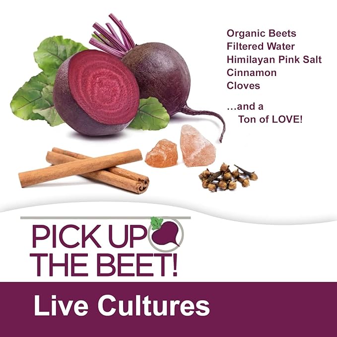 Pick Up The Beet Organic Beet Juice Kvass with Live Probiotics Vegan - Natural Nitric Oxide Boost Fermented Beet Tonic Sugar Cravings Support 32 OZ 4 Bottles
