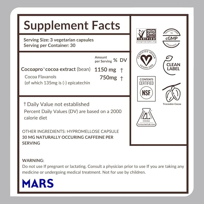 CocoaVia Ultra 750mg Cocoa Flavanols – Heart &amp Brain Support Memory &amp Blood Circulation Booster High Flavanol Cocoa for Nitric Oxide Energy &amp Oxygen Boost Vegan Gluten-Free 90-Day Su