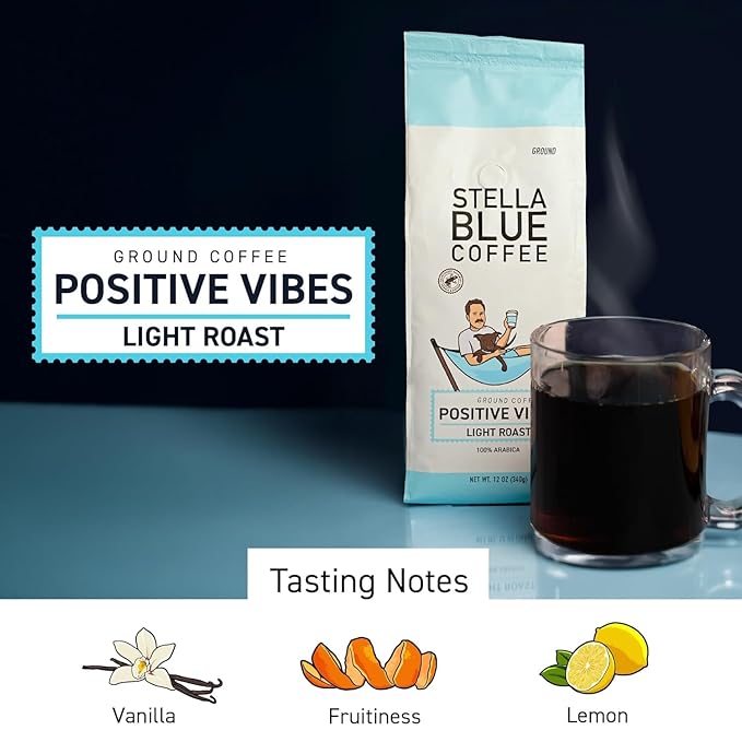 Stella Blue Ground Coffee Variety Pack Positive Vibes Light Roast And Electric Avenue Dark Roast 100% Arabica Coffee Vanilla Fruity And Chocolate Notes Ethically Sourced 12 oz Bags
