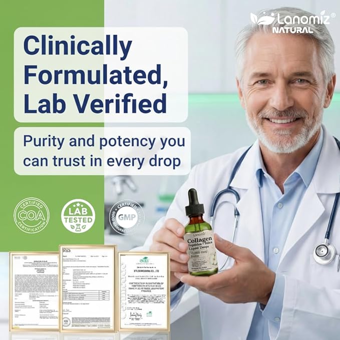 Multi Collagen Peptides Liquid Drops Types（I II III V X） Hydrolyzed Collagen Peptides Collagen Proteins W. Hyaluronic Acid Biotin &amp Vitamin C for Hair Skin &amp Joint Gut Health