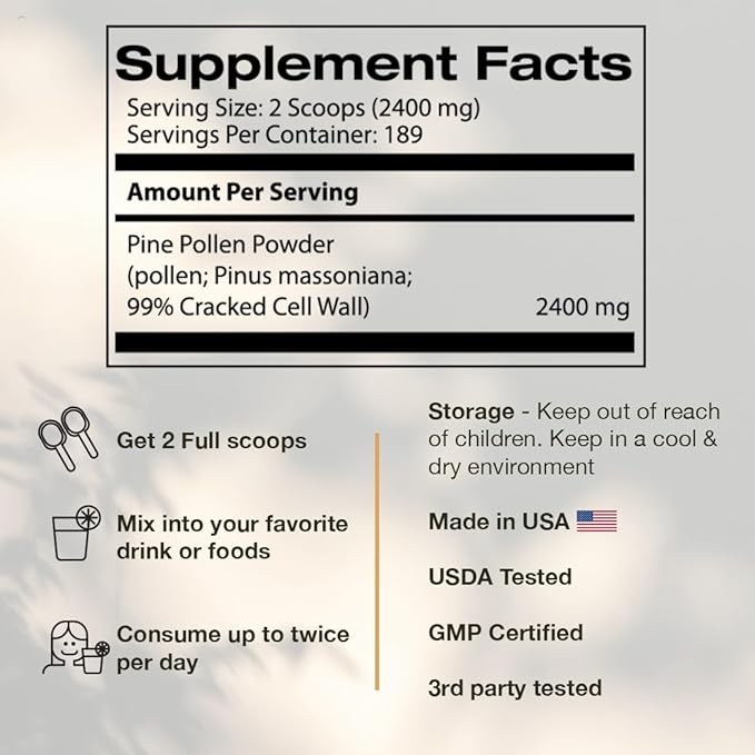 Samsara Herbs Pine Pollen Powder Wild Harvested - 99% Cracked Cell Wall (16oz/454g) Supports Healthy Energy &amp Longevity