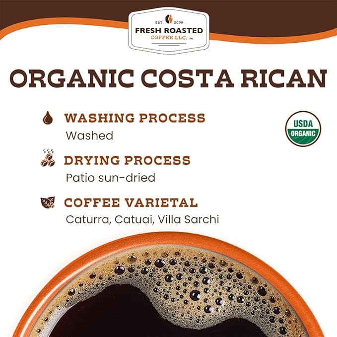 Fresh Roasted Coffee Organic Costa Rica | USDA Organic 100% Single Origin Kosher | Medium Roast 5 lb (80 oz) Whole Bean