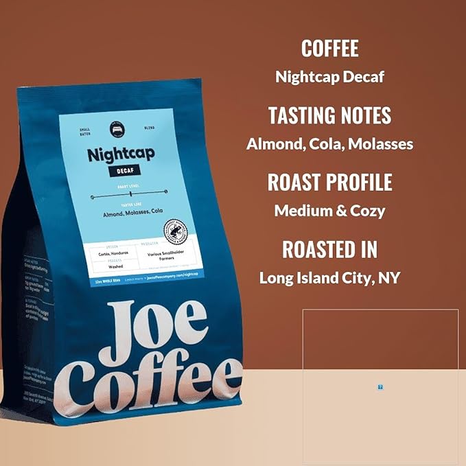 Nightcap Decaf - Roasted by Joe Coffee Company - Freshly Ground Coffee - 12 Ounce Bag