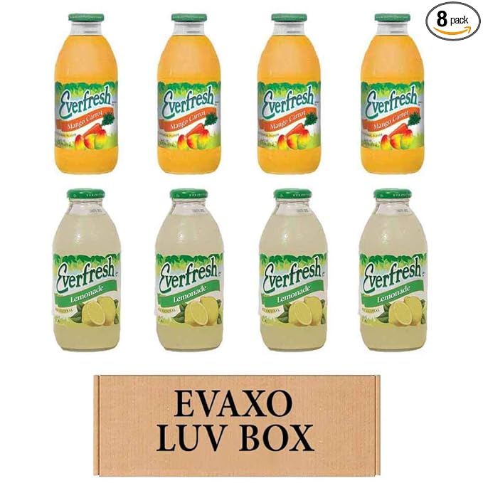 LUV BOX- variety Everfresh Juice 16 oz. pack of 8 Everfresh Mango Carrot Everfresh Lemonade. by evaxo