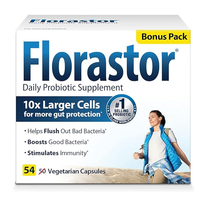 Florastor Daily Probiotic Supplement for Women and Men Proven to Support Digestive Health Saccharomyces Boulardii CNCM I-745 (54 Capsules) Pack of 3