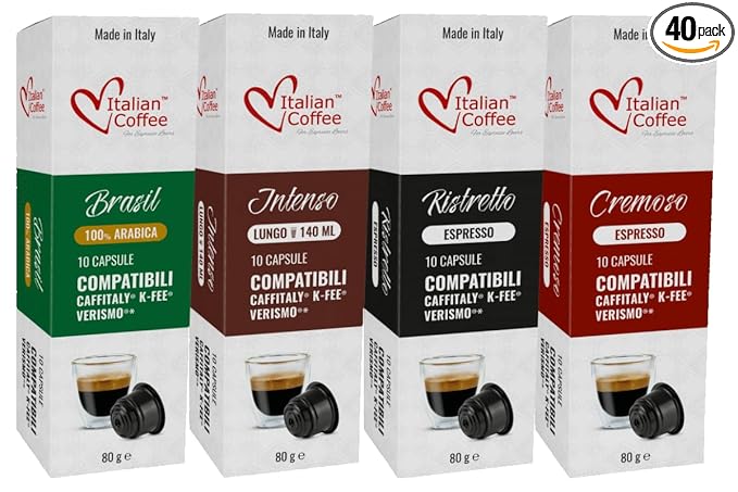 ITALIAN COFFEE FOR ESPRESSO LOVERS Italian Coffee capsules compatible with Verismo CBTL Caffitaly K-fee systems (Sampler 4 flavors 40 pods tot. No decaf)