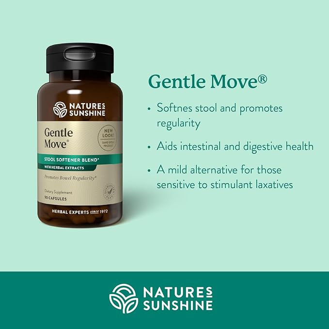 Nature's Sunshine Gentle Move: Experience Daily Digestive Support and Natural Constipation Relief with Natural Fiber for Soft Stools &amp Regularity 90 Capsules (Pack of 2)