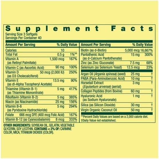 H4U Spring Valley Extra Strength Hair Skin &amp Nails Collagen Support Softgels 5000 mcg Biotin 120 Count
