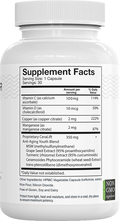 Del Mar Labs - CeraLift - 30 Day Supply - Doctor Formulated - For Reduction in Appearance of Fine Lines and Wrinkles - Anti-Aging Ceramides and Antioxidants - Vegetarian Capsules
