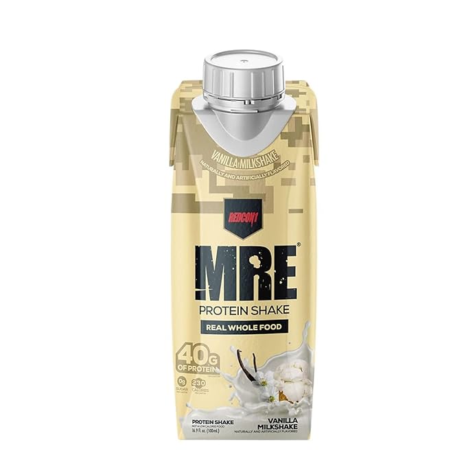 REDCON1 MRE Ready to Drink Protein Shakes Vanilla Milkshake - Protein Drinks with Whole Food Sources - Sugar Free RTD Shake Formulated to Fuel Athletes at Any Time (12 Pack)