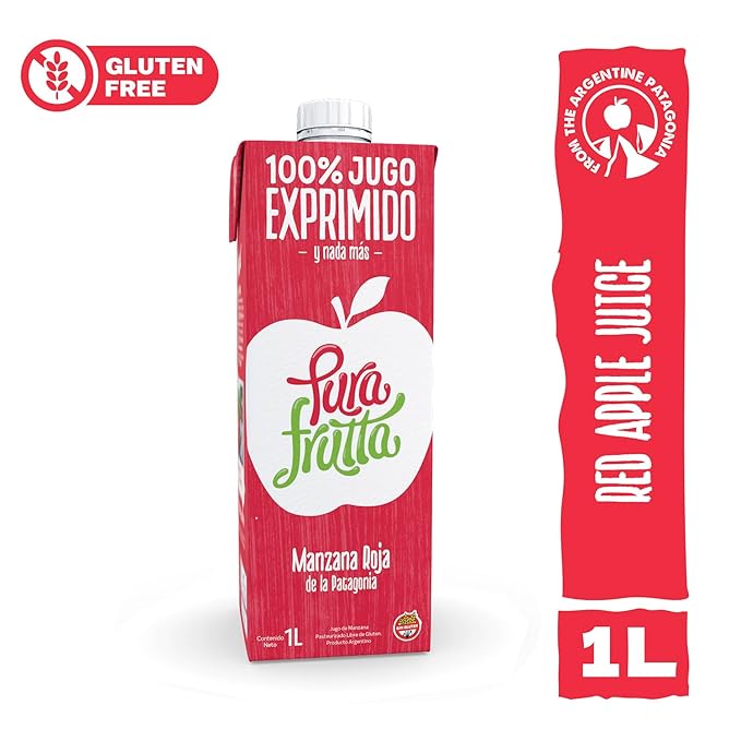 Pura Frutta - Red Gala Apple Juice - 33.8 fl oz (1L) Juice Box 8-Pack - 100% Natural &amp Cold-Pressed Not From Concentrate (NFC) No Sugar Added - Patagonia Blend with Red Delicious Granny Smith