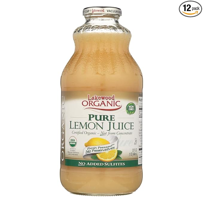 Lakewood PURE Organic Lemon Juice (NOT from Concentrate) Buy TWELVE Bottles and SAVE More Each Glass Bottle is 32 Ounces (Pack of 12)