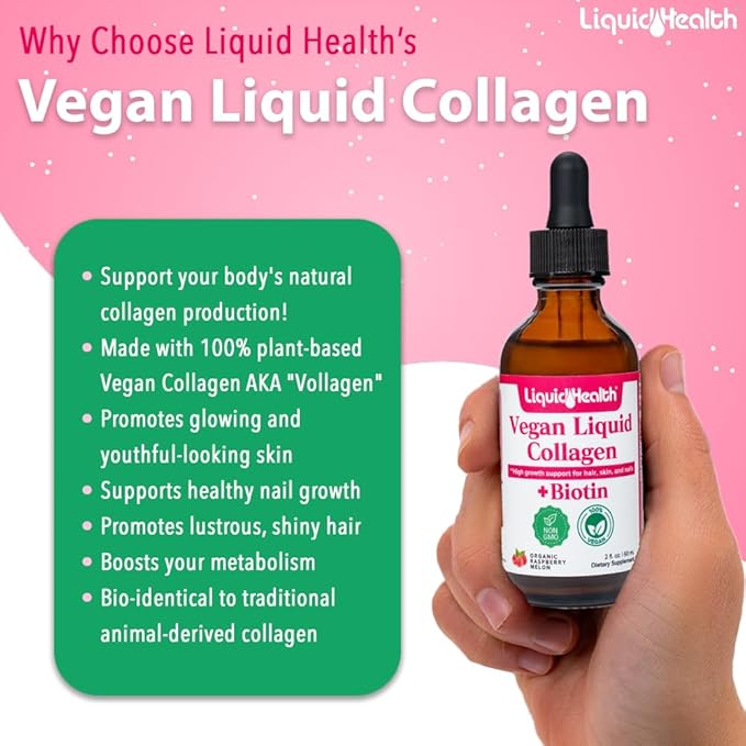 LIQUIDHEALTH Vegan Liquid Collagen Plus Biotin &amp Liquid Chlorophyll Dropper Bundle - Hair &amp Nail Growth Skin Health Internal Deodorizer Stops Bad Breath Reduces Appetite - USA Made Vegan