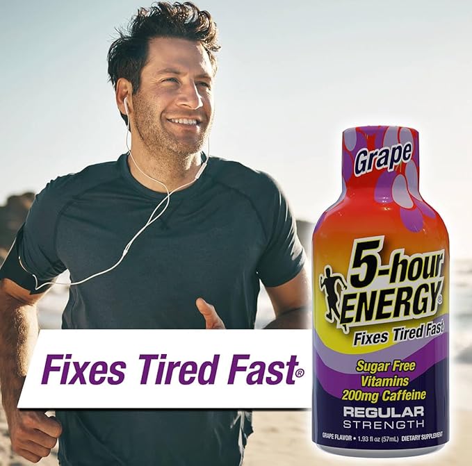 5-hour ENERGY Regular Strength Energy Shot 1.93oz 20-Pack – Sugar Free Caffeine Energy Booster with B-Vitamins &amp Amino Acids – Zero Calorie (20 Bottles – Single Flavor Grape Regular Strength)