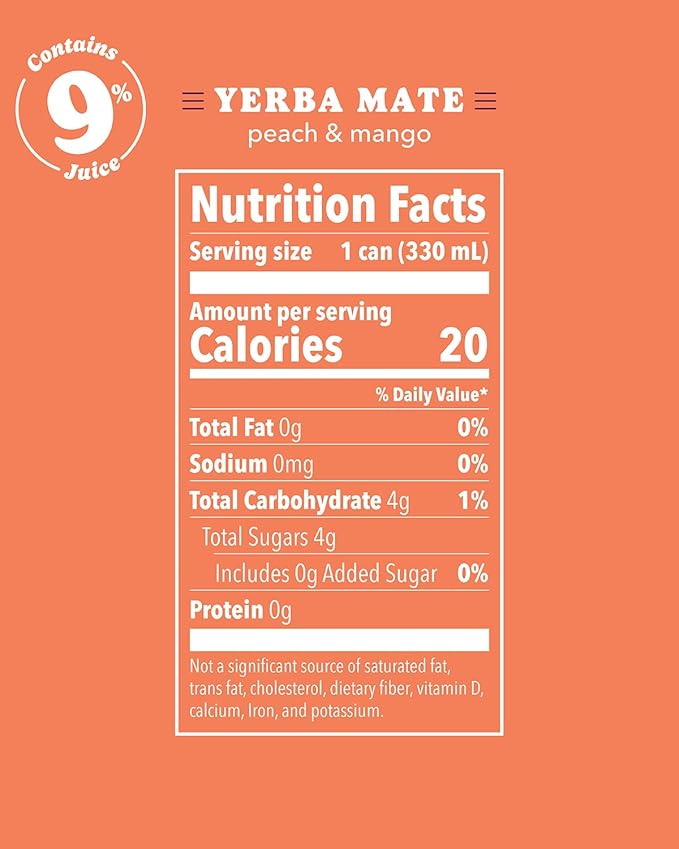 Babe Organic Yerba Mate Energy Drinks | 150mg Plant-Based Caffeine | Natural Yerba Mate Tea with No Crash No Jitters - Peach &amp Mango Zero Sugar (12 x 12oz Cans)