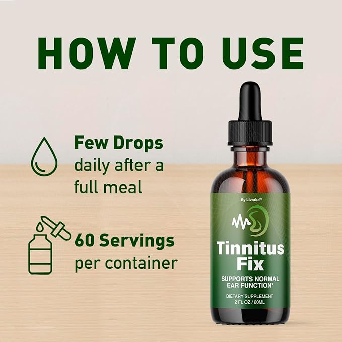 TinnitusFix Drops - Official TinnitusFix Advanced Liquid Hearing Support Drop All Natural Supplement Vitamins for Ear &amp Hearing Wellness Support Reviews 1 Bottle for 1 Month
