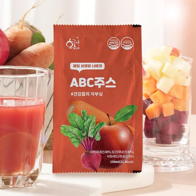 Premium Extract Fresh Health 100% ABC Juice Pouches Great for Health Benefits with Apple Beat and Carrot(100ml x 30EA)