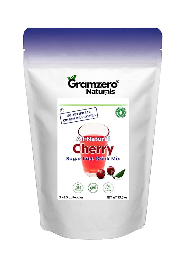 GramZero All Natural Cherry Zero Calorie Sugar Free Drink Mix Great For Nutrition Club Loaded Tea Stevia Sweetened