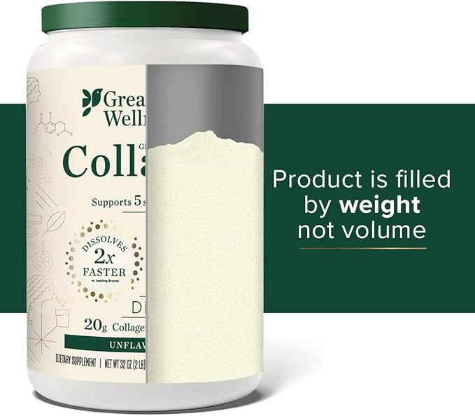Great Lakes Wellness Collagen Peptides Powder – Supports Skin Hair Nails Joints &amp Digestion – Hydrolyzed Quick Dissolve Non-GMO Keto &amp Kosher – Pure Collagen Protein (32 oz 45 Servings)